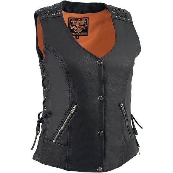 Milwaukee Leather MLL4525 Women's Black Leather Lightweight Lace to Lace Vest, S